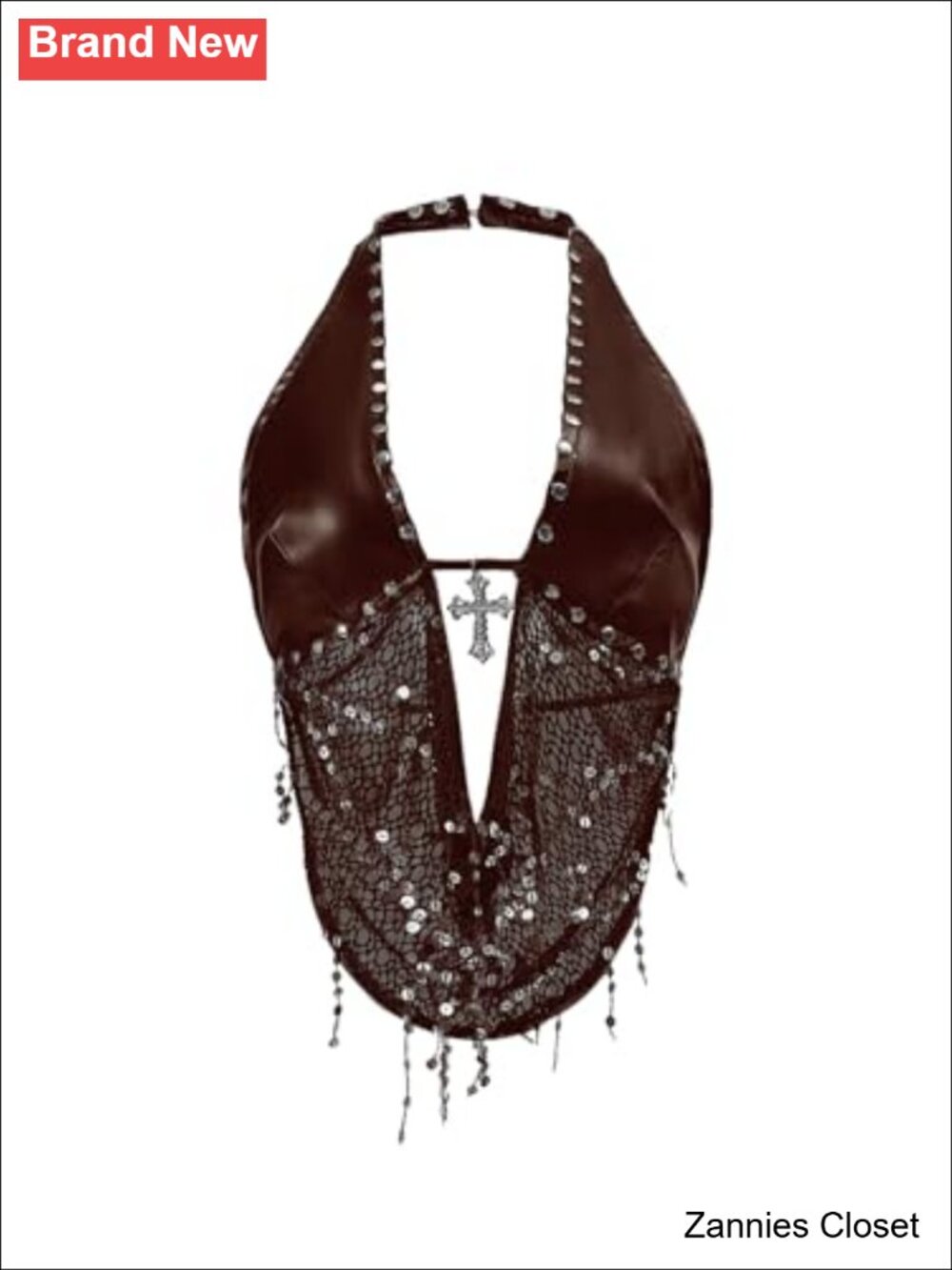 ✨SOLY HUX Women's Y2K Rave PU Leather Sparkly Halter Crop Top Club Party
